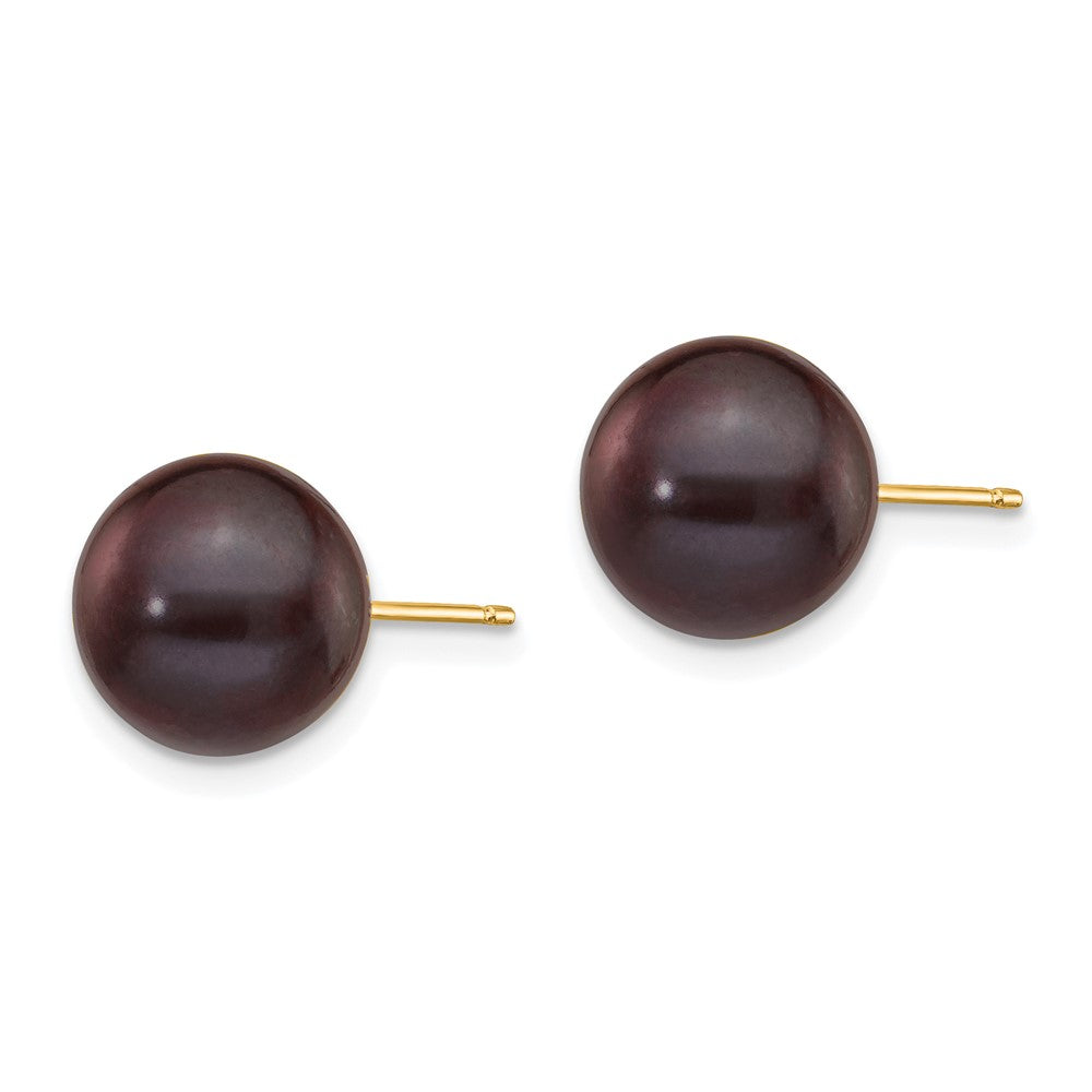 14k 9- Black Round Freshwater Cultured Pearl Stud Post Earrings