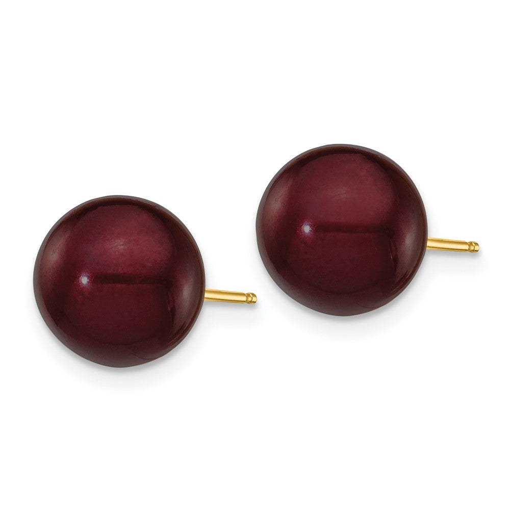 14k 9- Brown Round Freshwater Cultured Pearl Stud Post Earrings