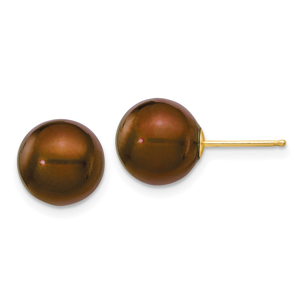 14k 9- Brown Round Freshwater Cultured Pearl Stud Post Earrings