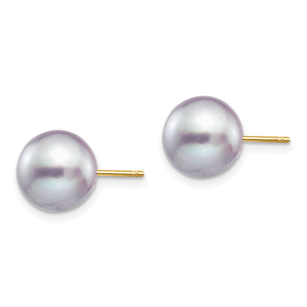 14k 9- Grey Round Freshwater Cultured Pearl Stud Post Earrings