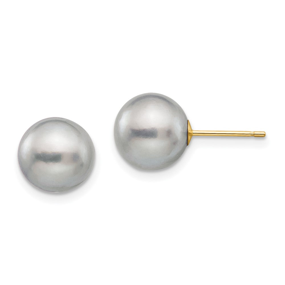 14k 9- Grey Round Freshwater Cultured Pearl Stud Post Earrings