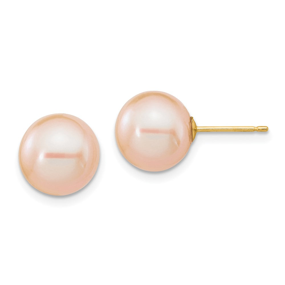 14k 9- Pink Round Freshwater Cultured Pearl Stud Post Earrings