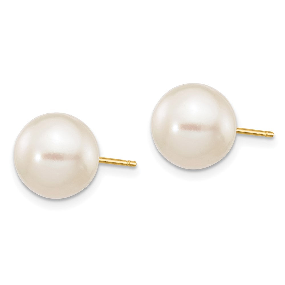 14k 9- White Round Freshwater Cultured Pearl Stud Post Earrings