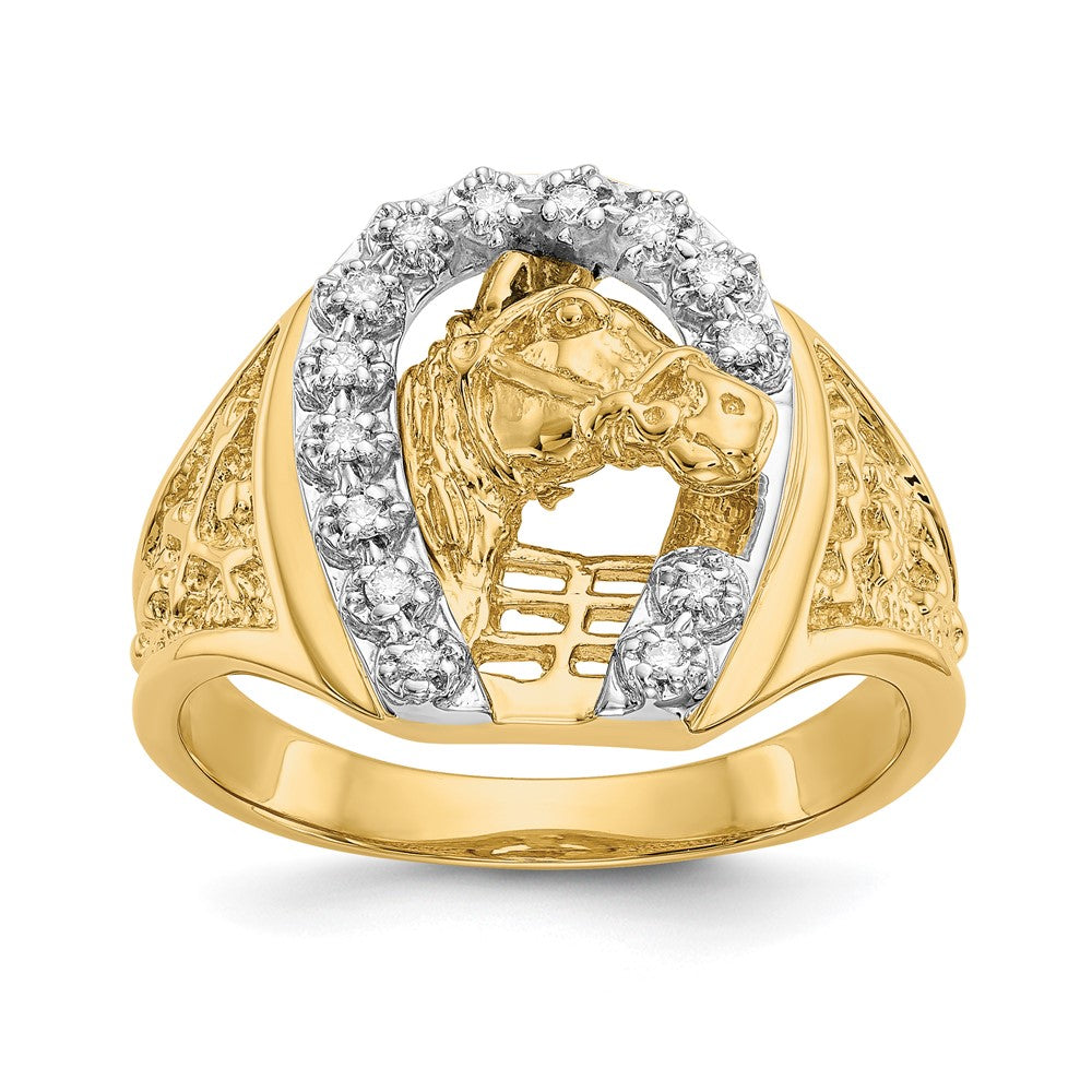 IB Goodman 14k Two-tone1/6 carat A Diamond Horseshoe with Horse in Center Mens Ring