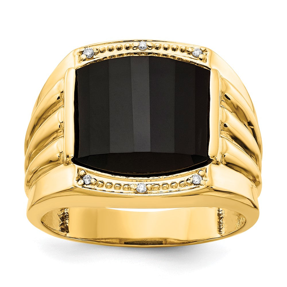 IB Goodman 14k Barrel Onyx and AA Diamond Mens Ring