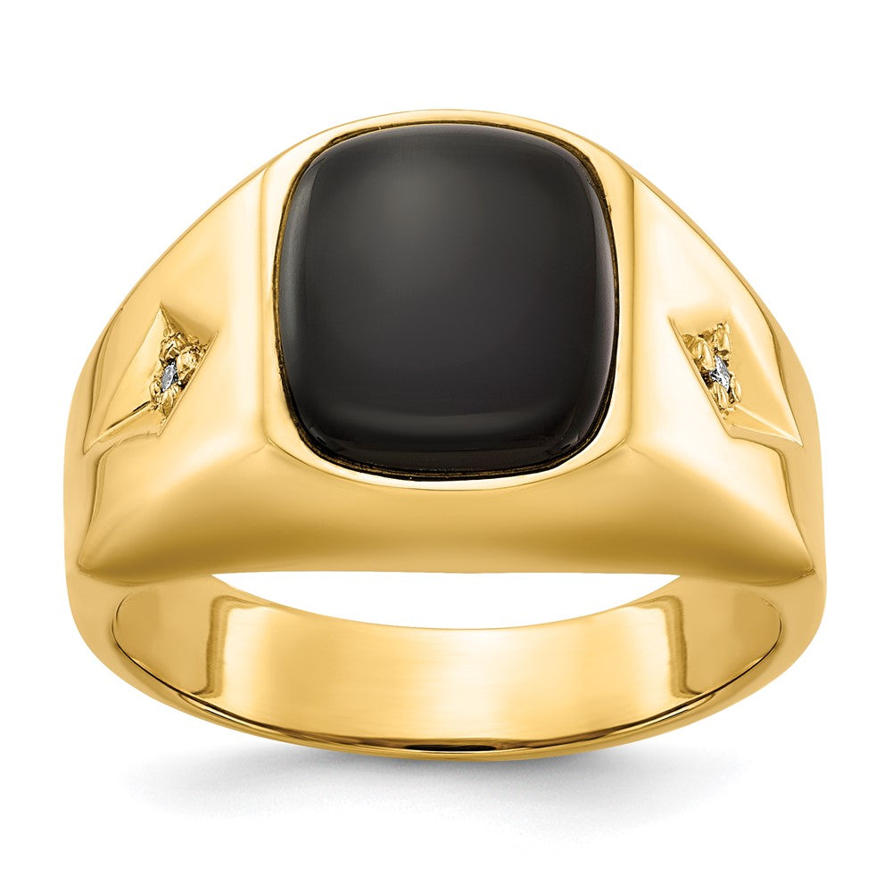 IB Goodman 14k Cushion Onyx and AA Diamond Mens Ring