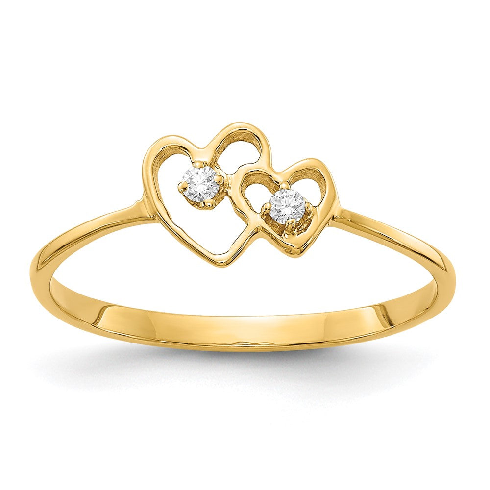 14k Polished AA Diamond Two Hearts Ring