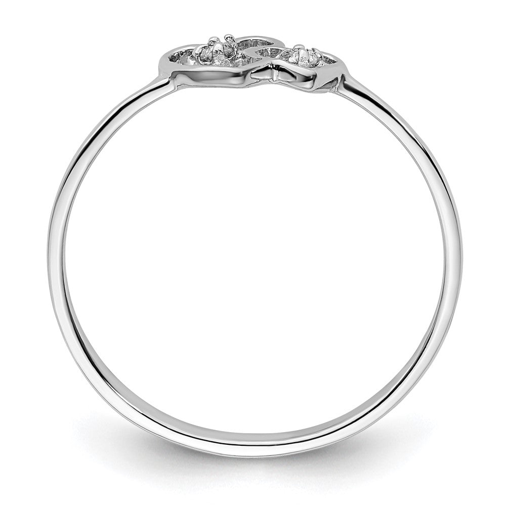 14k White Gold Polished AA Diamond Two Hearts Ring