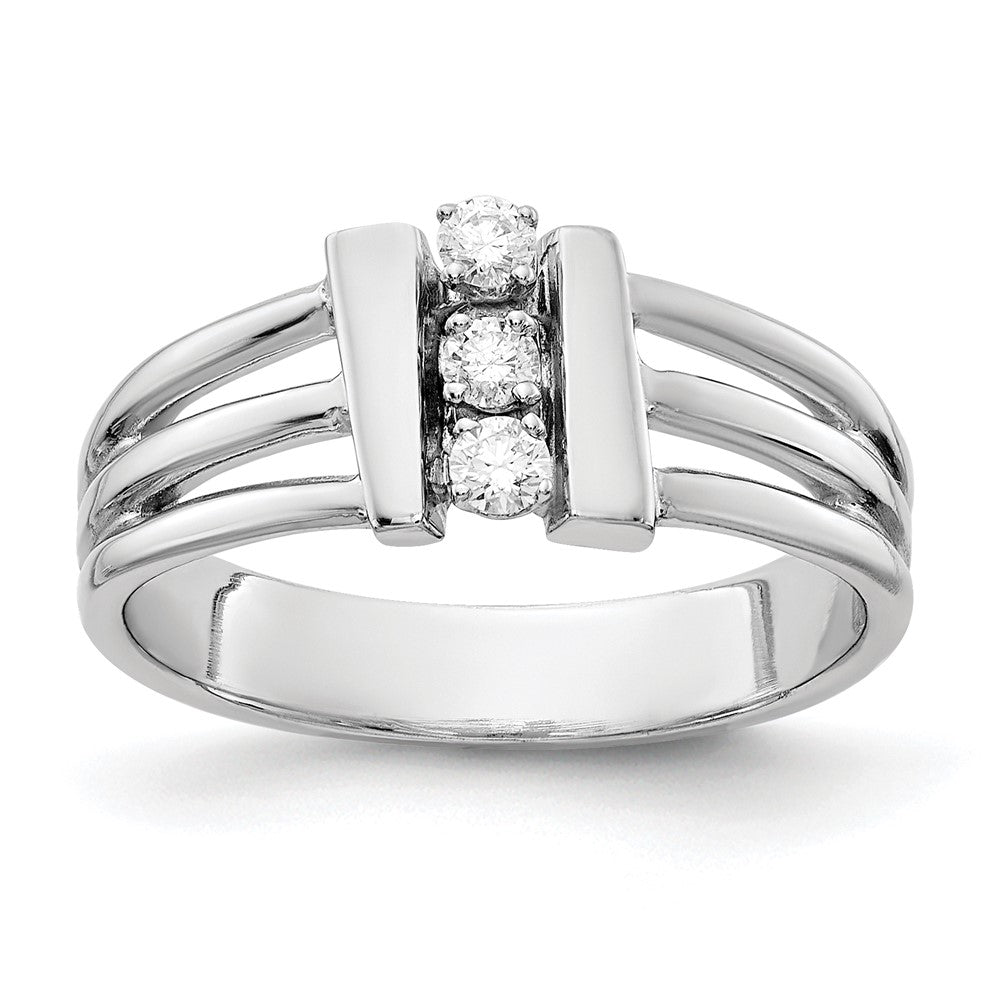 14k White Gold 3-Stone 1/8 carat AA Diamond Ring
