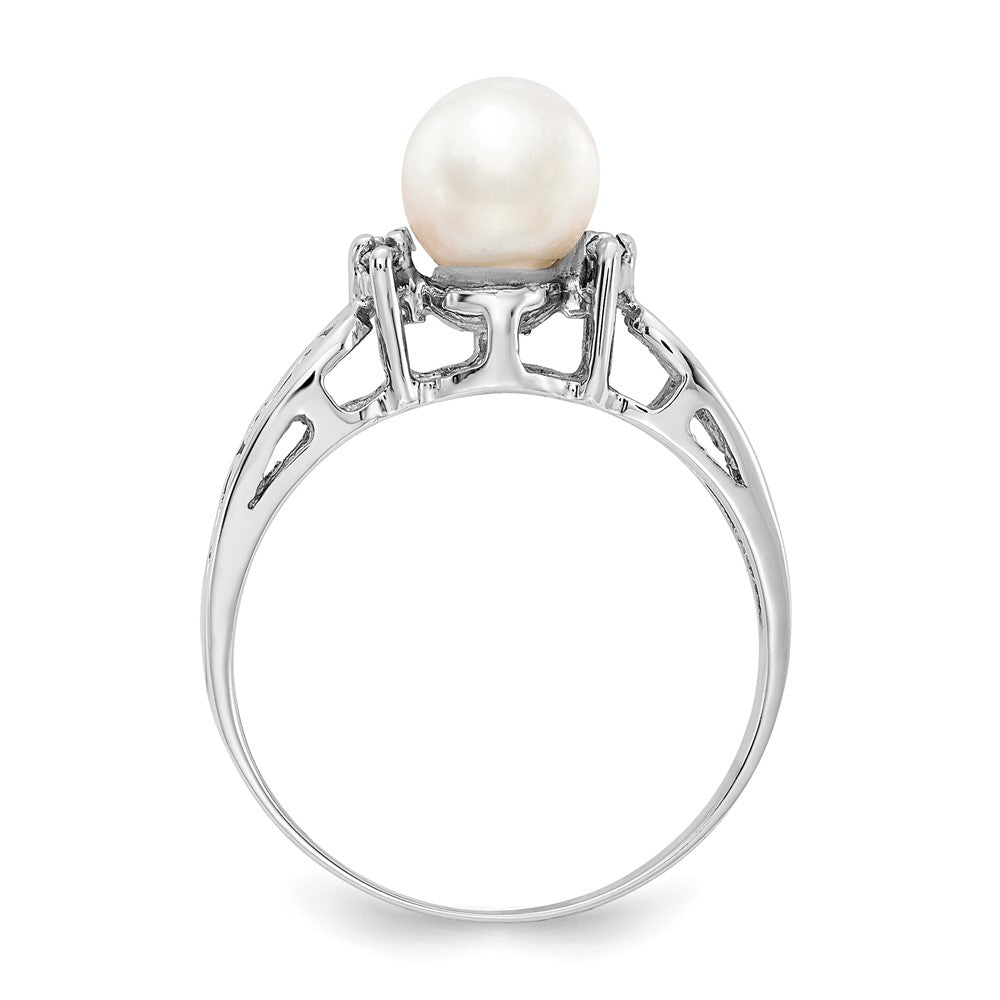 14k White Gold FW Cultured Pearl/AA Diamond Polished Ring