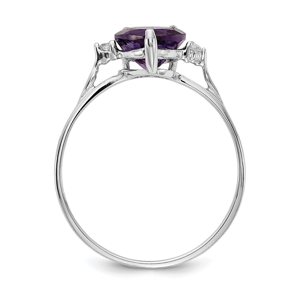 14k White Gold Heart Amethyst and 1/20 carat AAA Diamond Ring