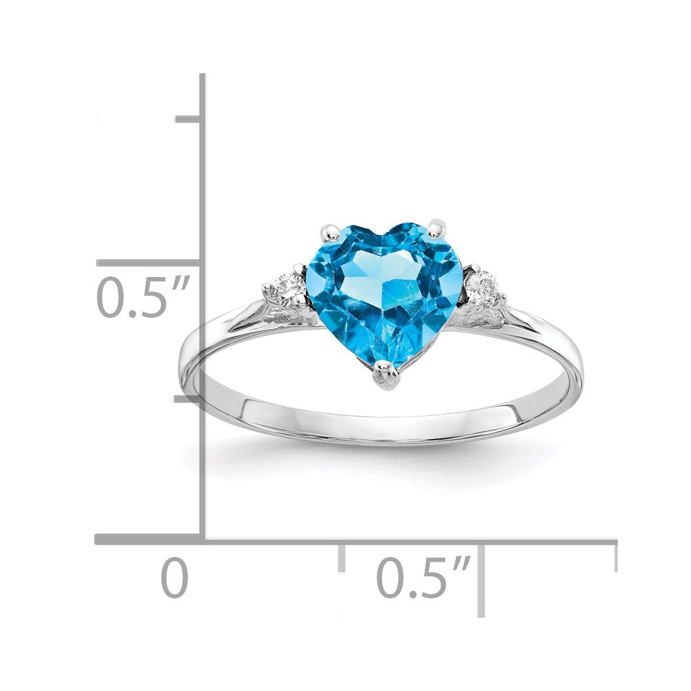 14k White Gold Heart Blue Topaz and 1/20 carat AAA Diamond Ring
