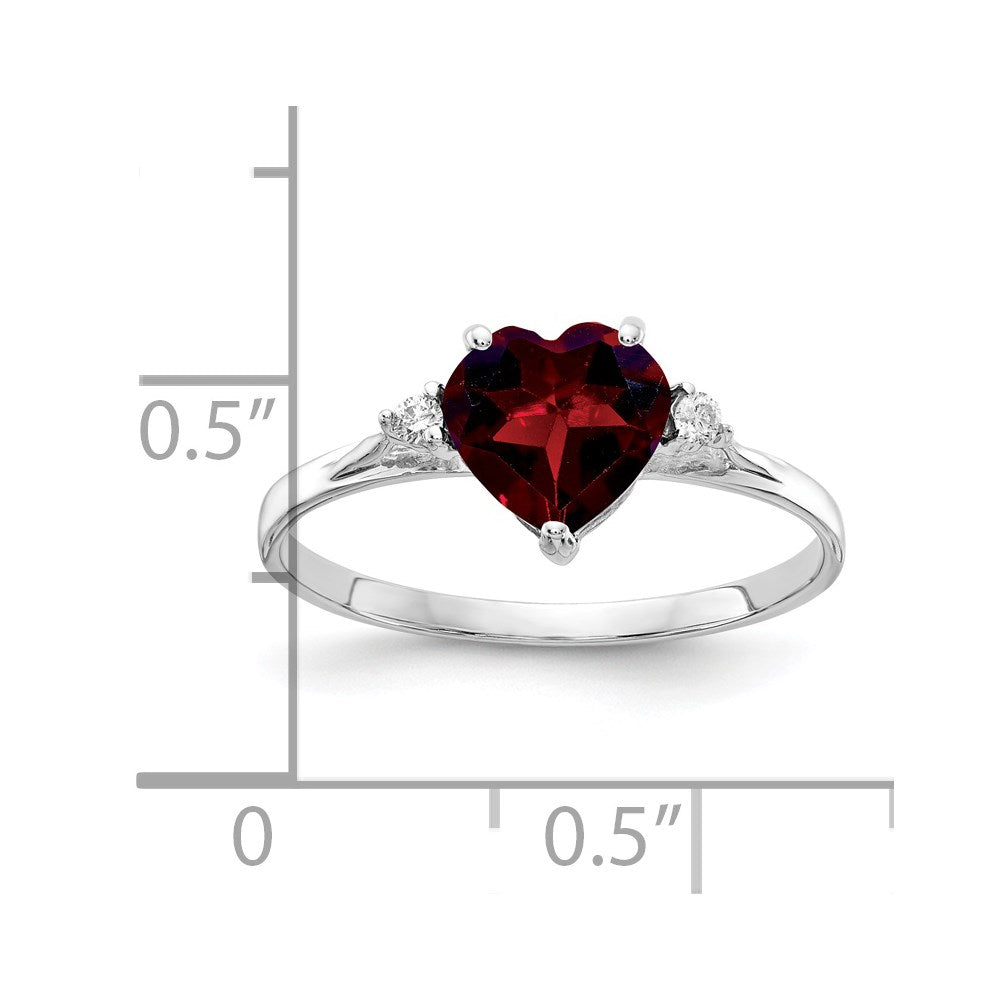 14k White Gold Heart Garnet VS Diamond ring