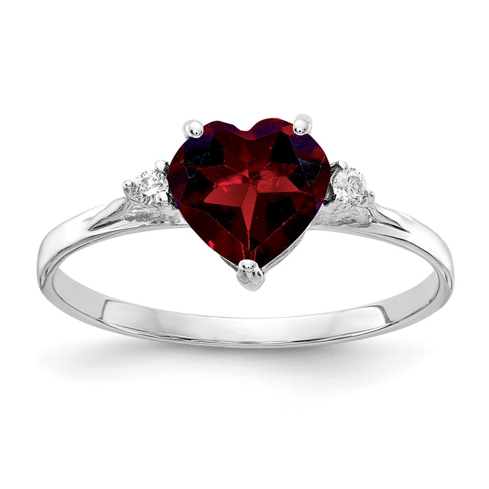 14k White Gold Heart Garnet VS Diamond ring