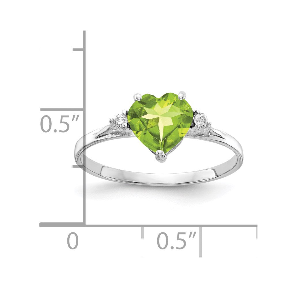 14k White Gold Heart Peridot and AA Diamond Ring