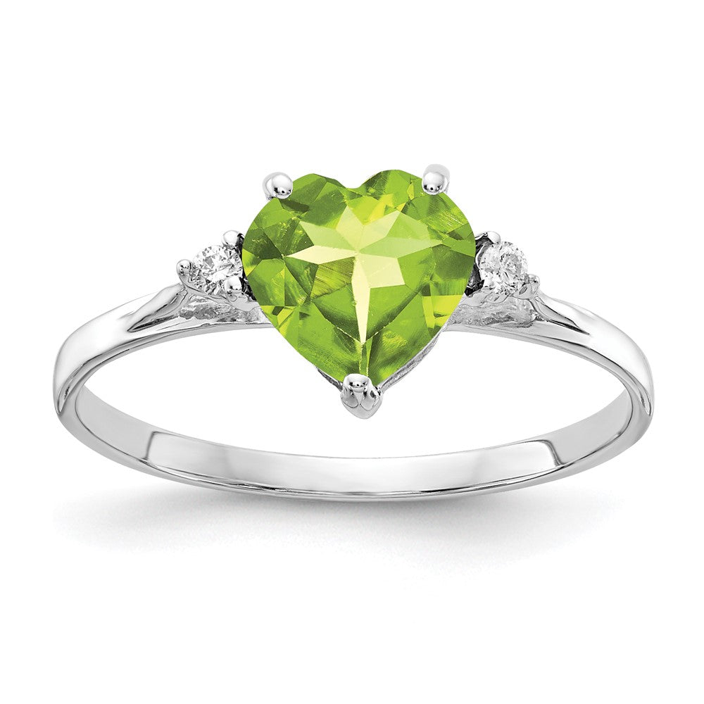 14k White Gold Heart Peridot and A Diamond Ring