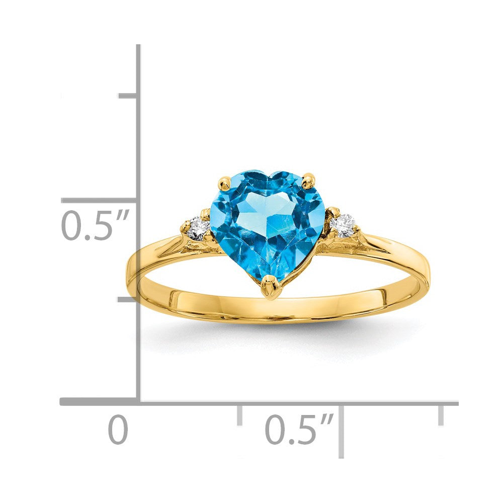 14k Heart Blue Topaz and 1/20 carat VS Diamond Ring