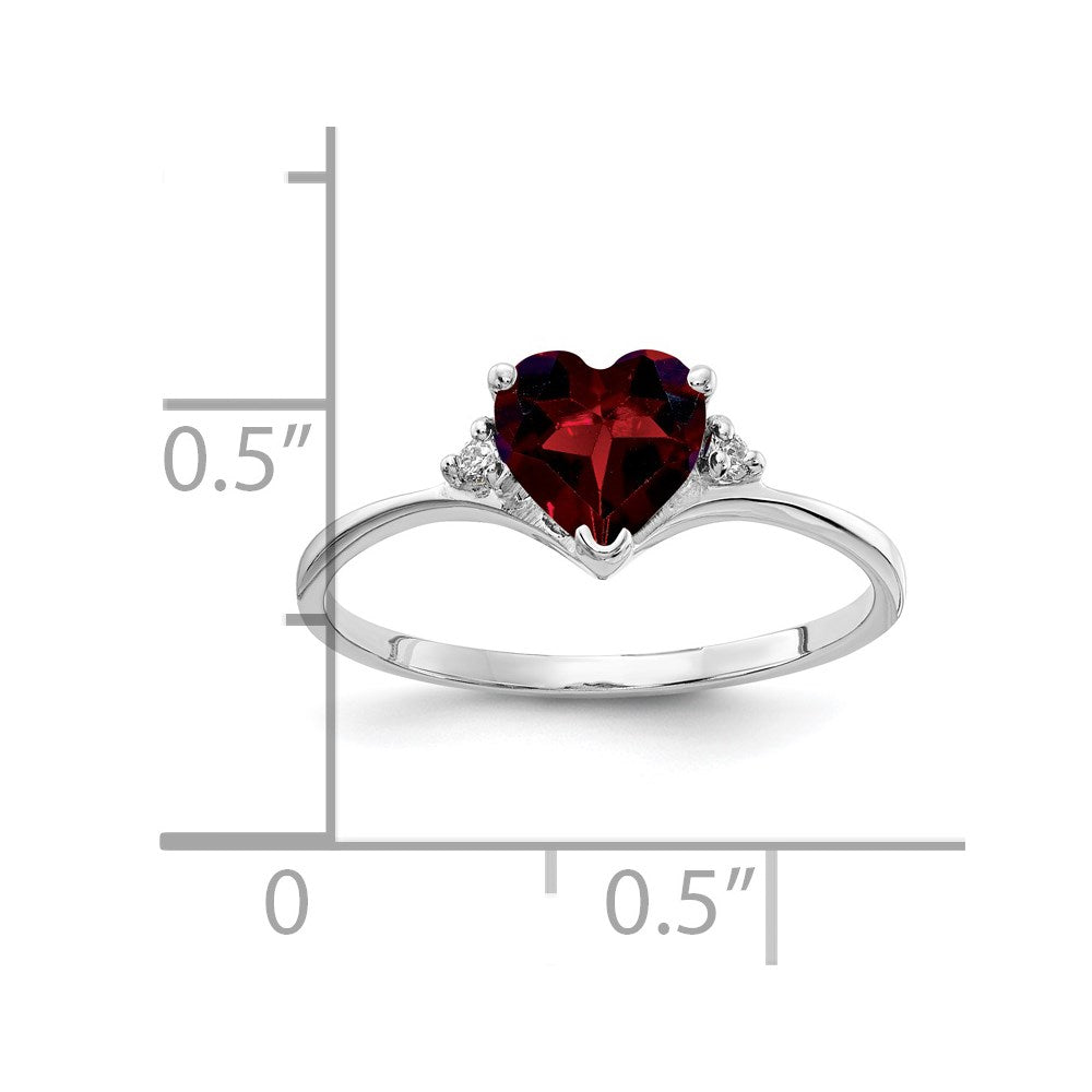 14k White Gold Heart Garnet and VS Diamond Ring