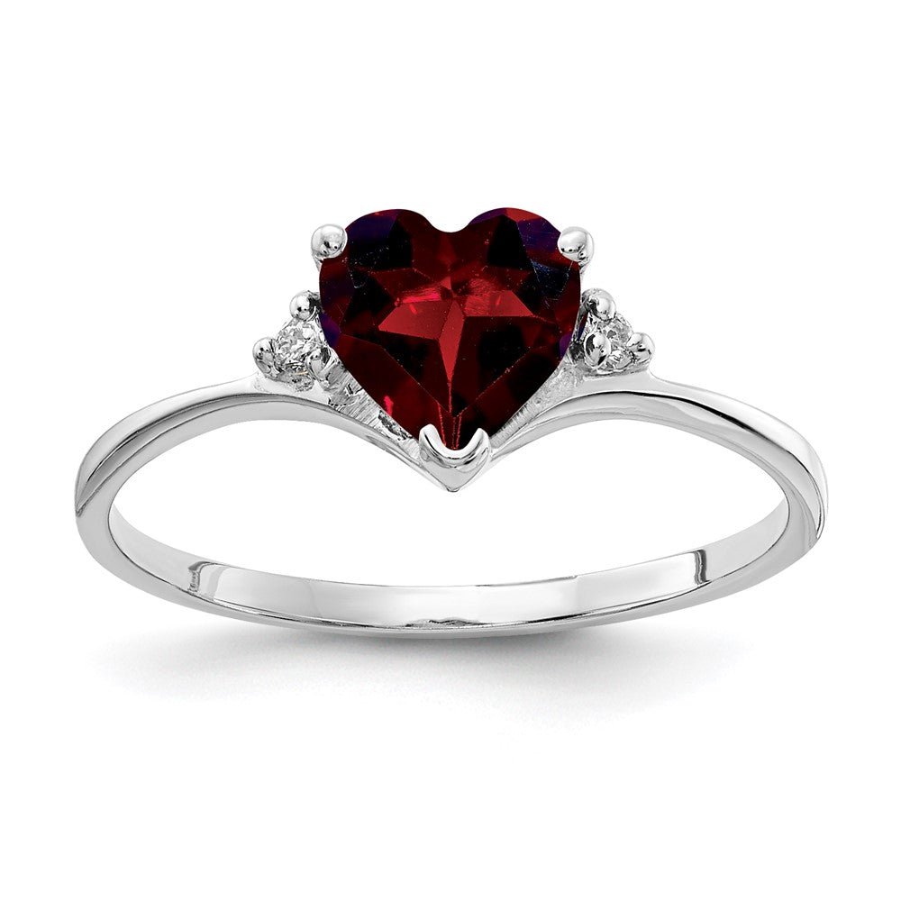 14k White Gold Heart Garnet and VS Diamond Ring