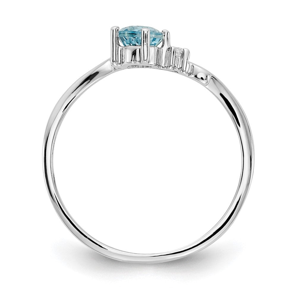 14k White Gold Round Blue Topaz and A Diamond Ring
