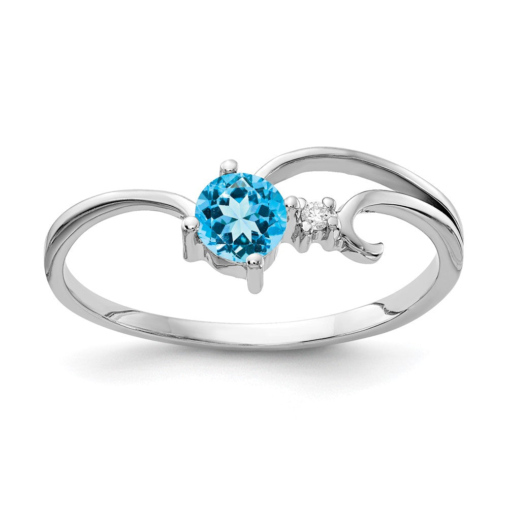 14k White Gold Blue Topaz & AA Diamond Ring