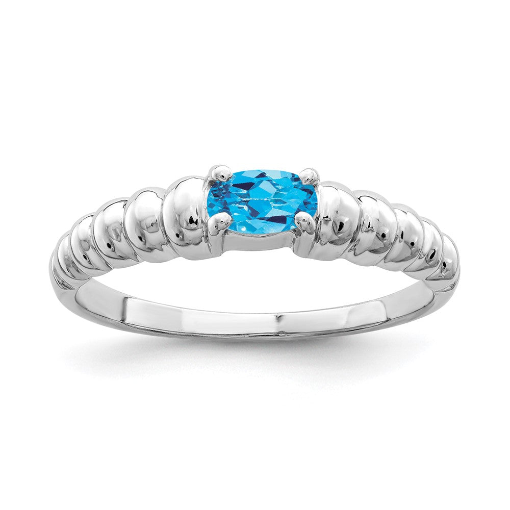 14k White Gold 5x Oval Blue Topaz East-West Ring