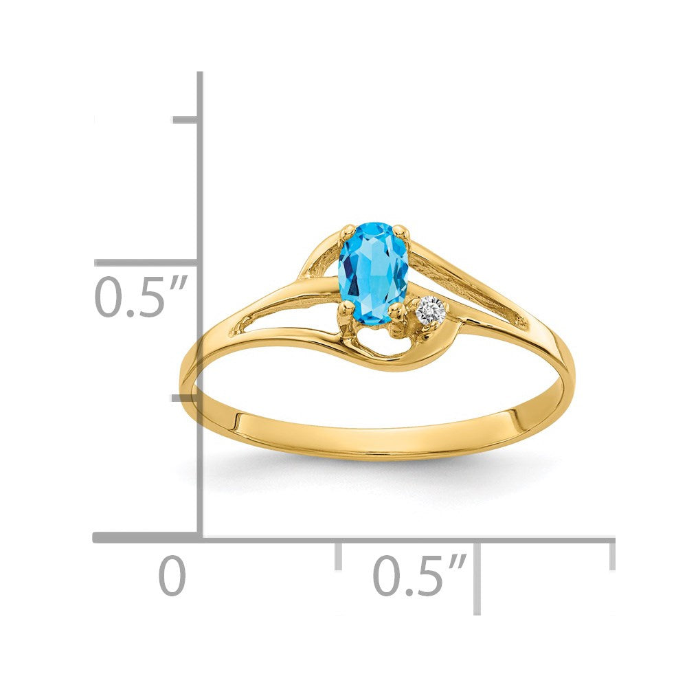 14k 5x Oval Blue Topaz AA Diamond ring