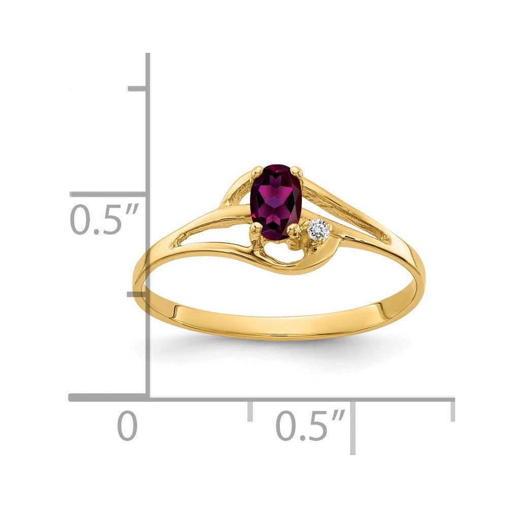 14k 5x Oval Rhodolite Garnet and VS Diamond Ring
