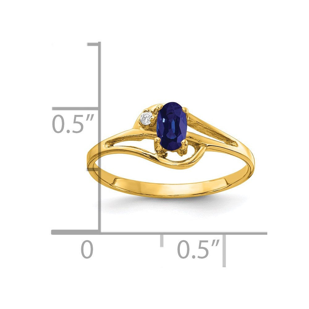 14k 5x Oval Blue Sapphire and VS Diamond Ring