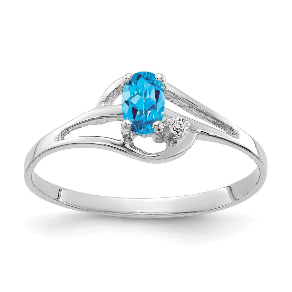 14k White Gold 5x Oval Blue Topaz and A Diamond Ring