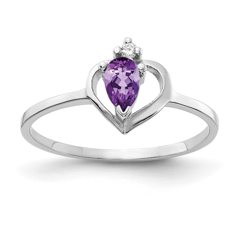 14k White Gold 5x Pear Amethyst AA Diamond ring