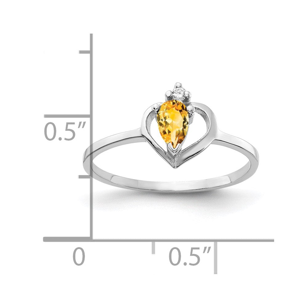 14k White Gold 5x Pear Citrine A Diamond ring