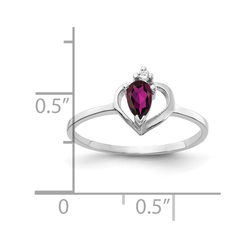 14k White Gold 5x Pear Rhodolite Garnet VS Diamond ring