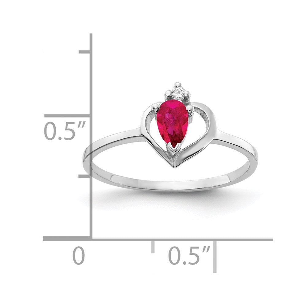 14k White Gold 5x Pear Ruby AA Diamond ring