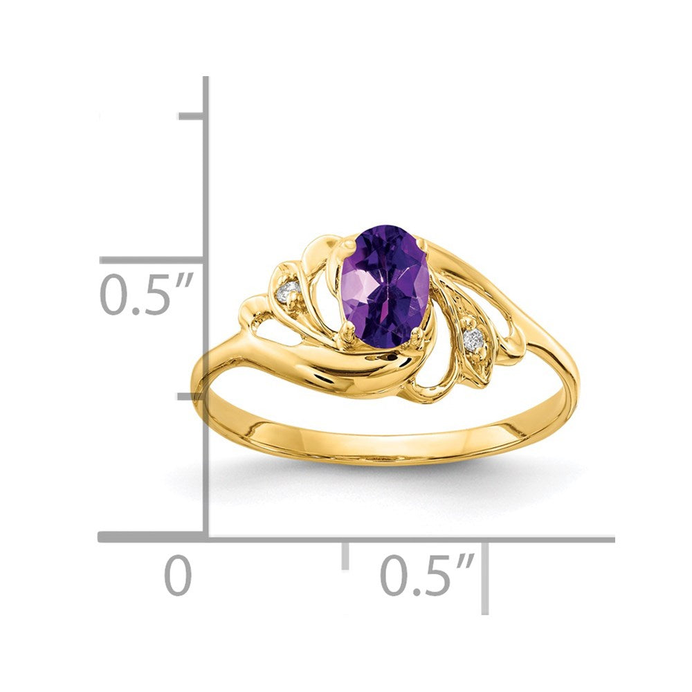 14k 6x Oval Amethyst and VS Diamond Ring