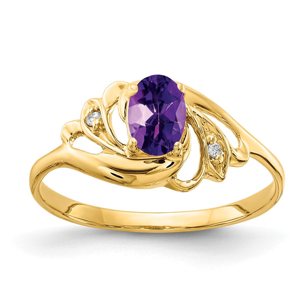 14k 6x Oval Amethyst and AAA Diamond Ring
