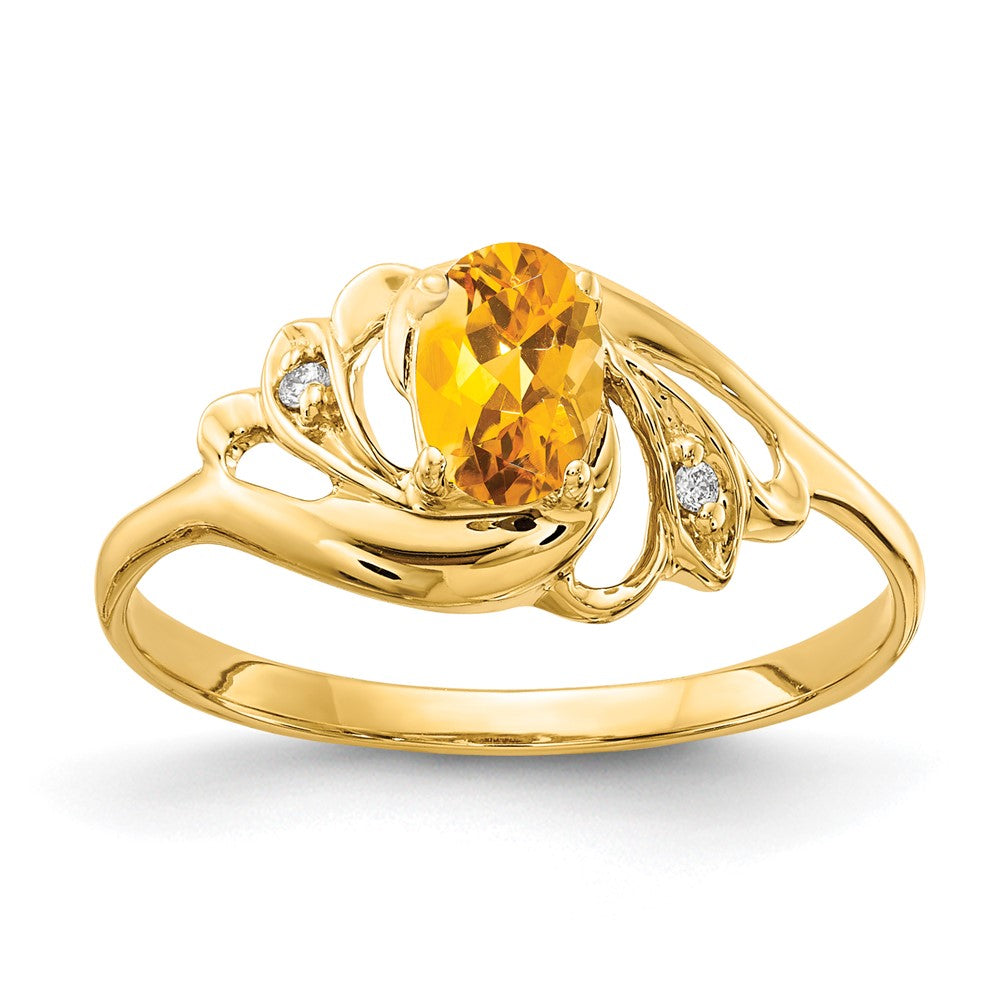 14k 6x Oval Citrine and AA Diamond Ring