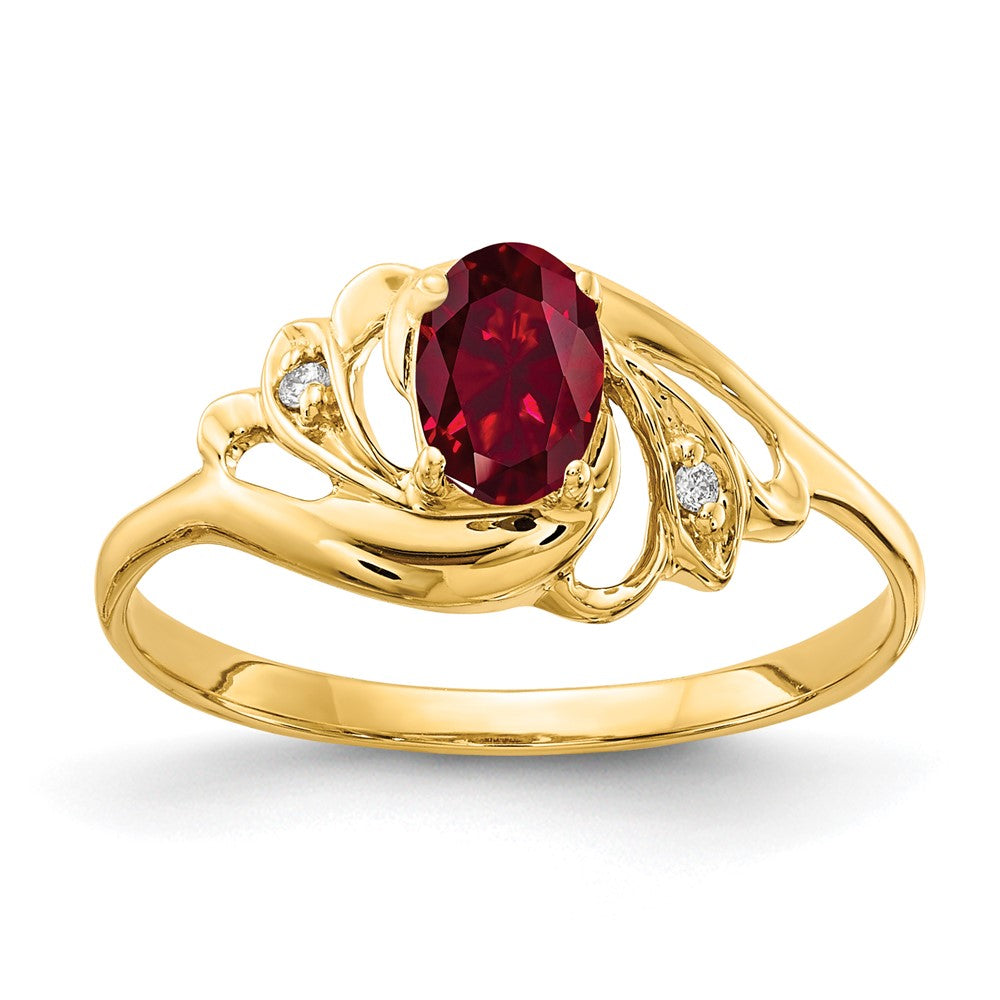 14k 6x Oval Lab-Created Ruby and A Diamond Ring