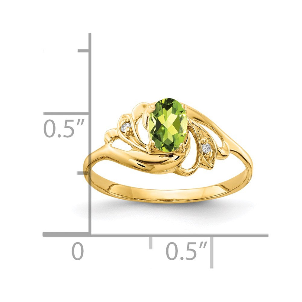 14k 6x Oval Peridot and AAA Diamond Ring