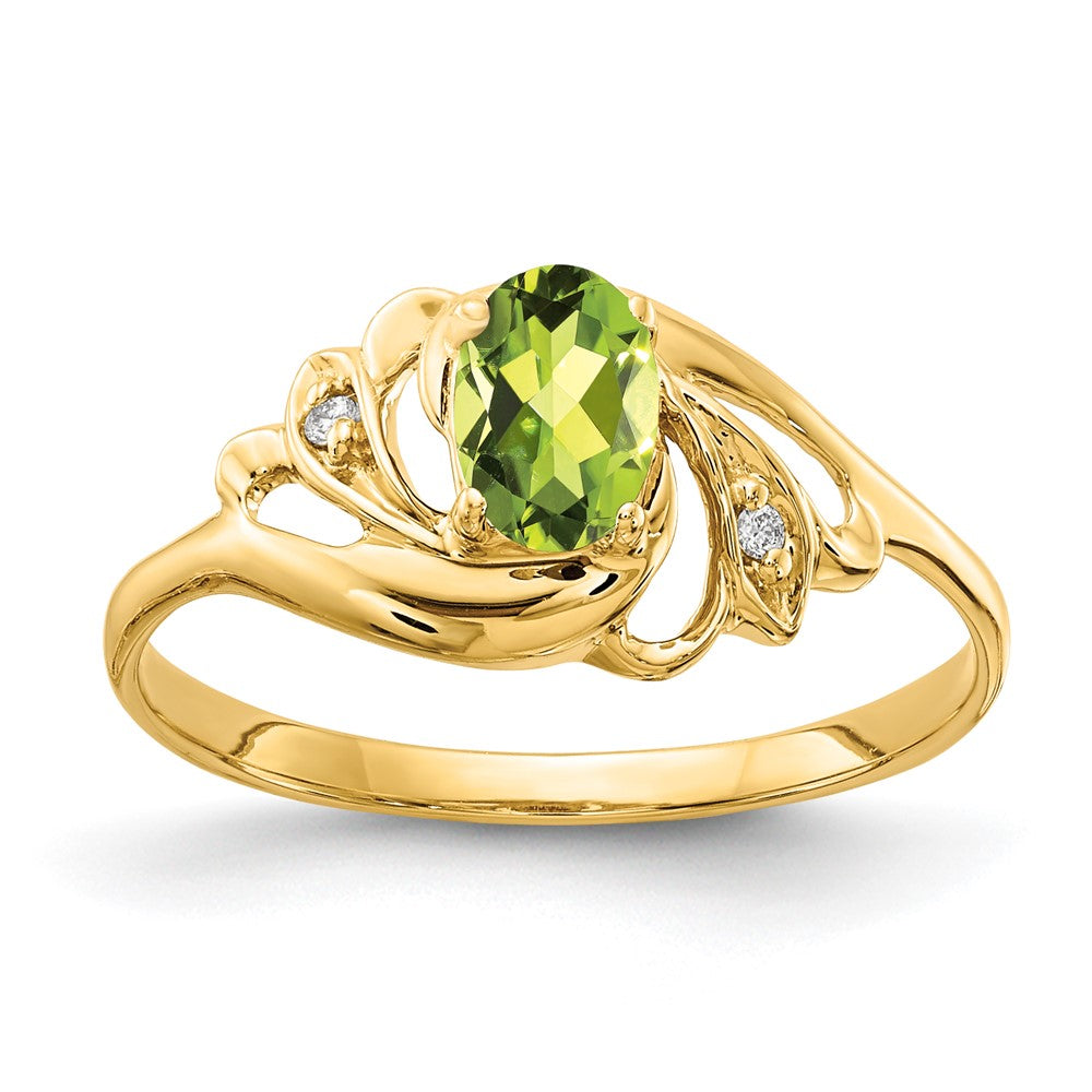 14k 6x Oval Peridot AA Diamond ring