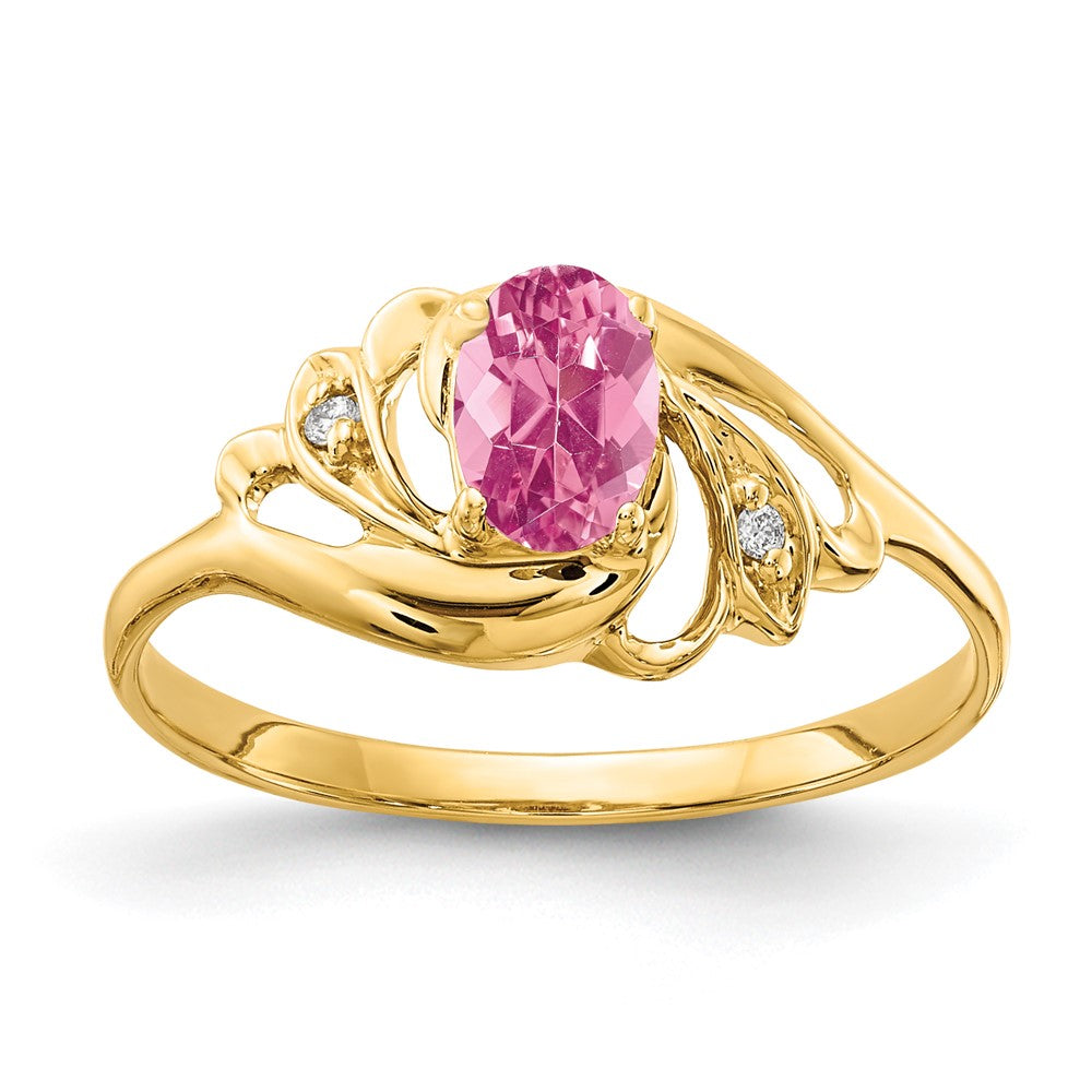14k 6x Oval Pink Tourmaline VS Diamond ring