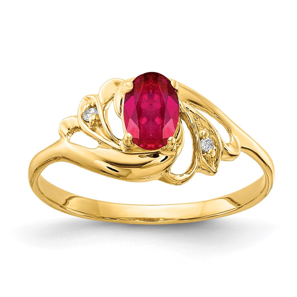 14k 6x Oval Ruby and AA Diamond Ring