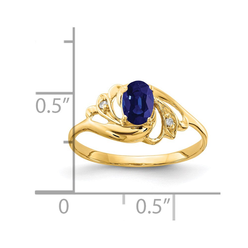 14k 6x Oval Blue Sapphire and AA Diamond Ring