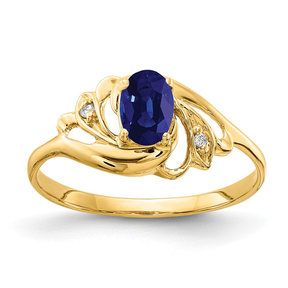 14k 6x Oval Blue Sapphire and AA Diamond Ring