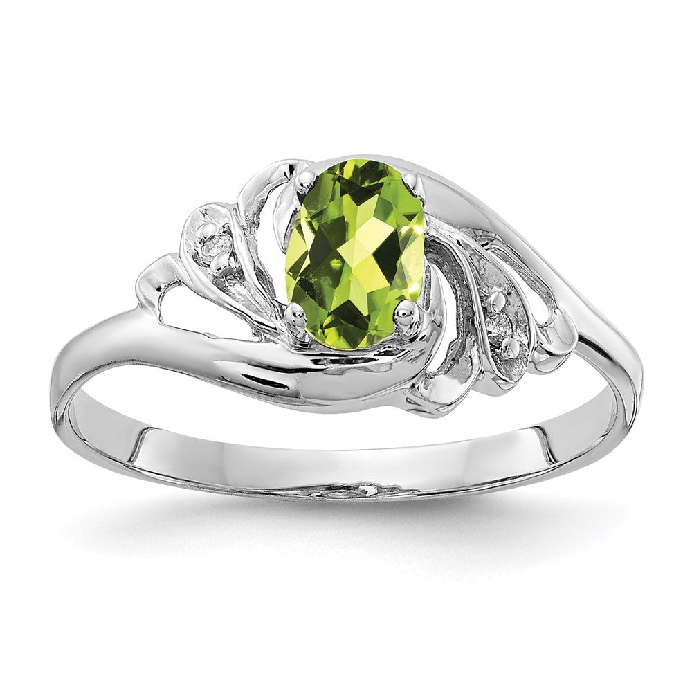 14k White Gold 6x Oval Peridot VS Diamond ring