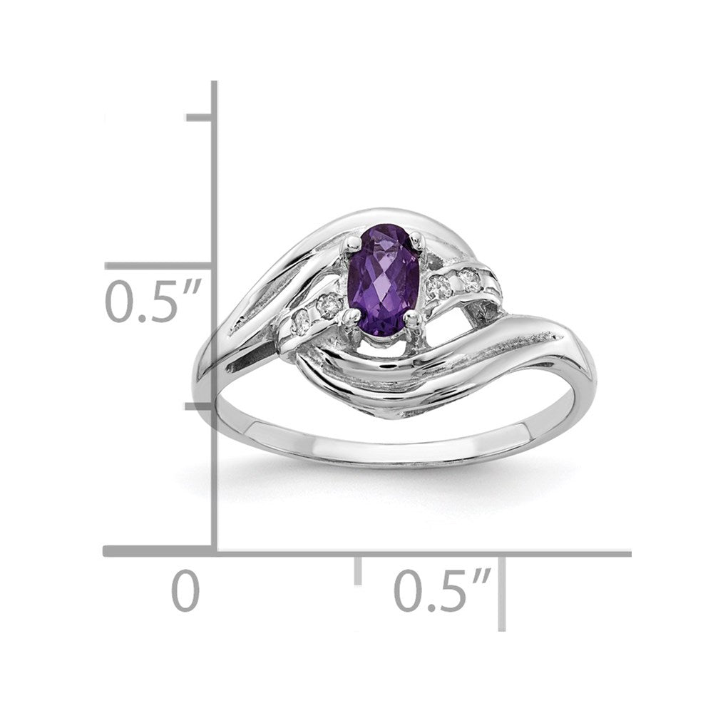 14k White Gold 5x Oval Amethyst and 1/20 carat AAA Diamond Ring