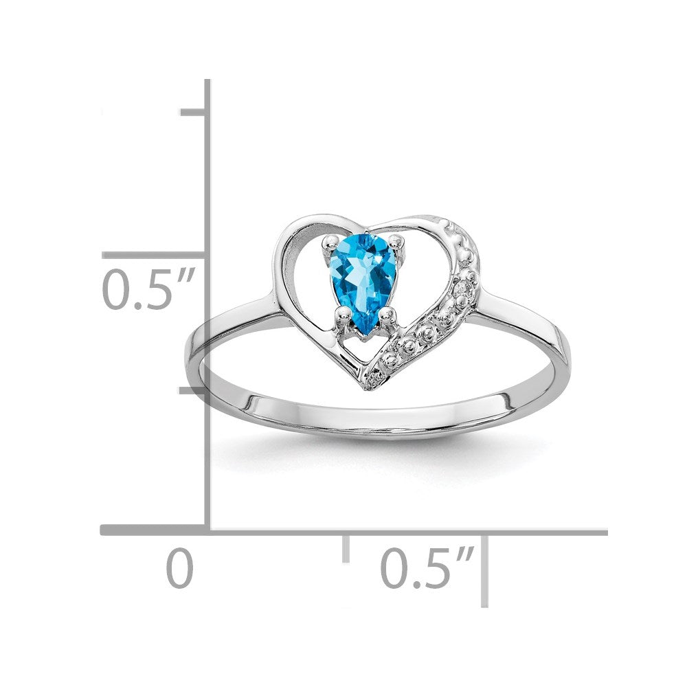 14k White Gold 5x Pear Blue Topaz A Diamond ring