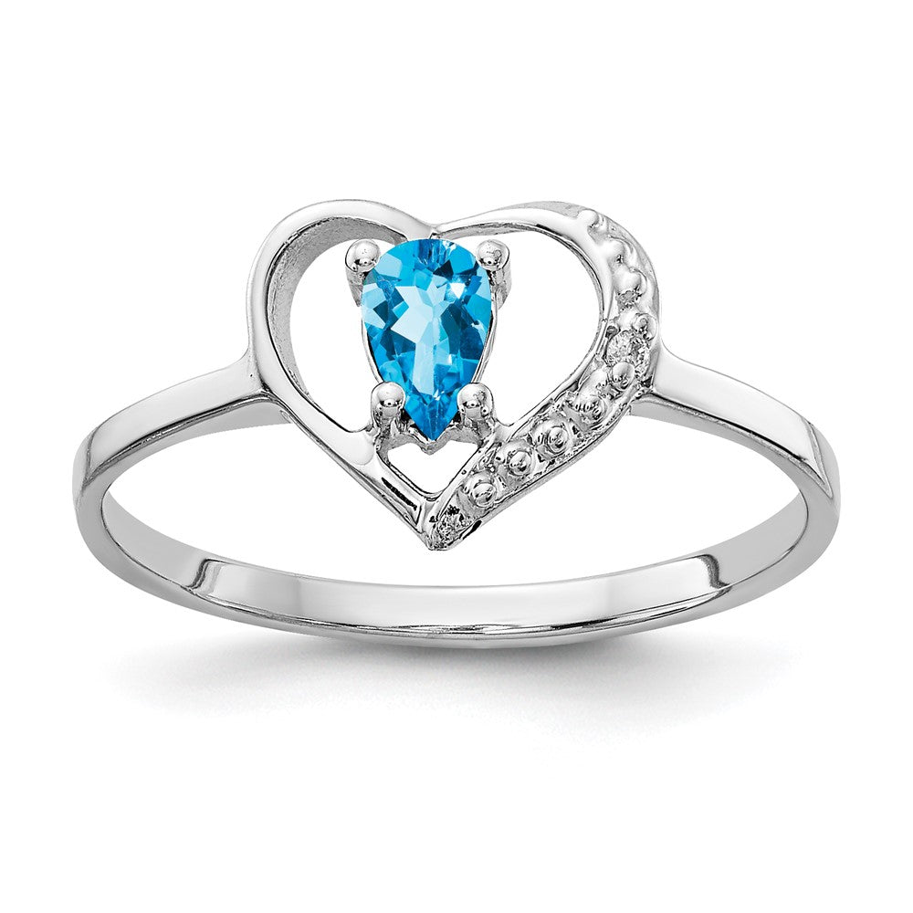 14k White Gold 5x Pear Blue Topaz A Diamond ring