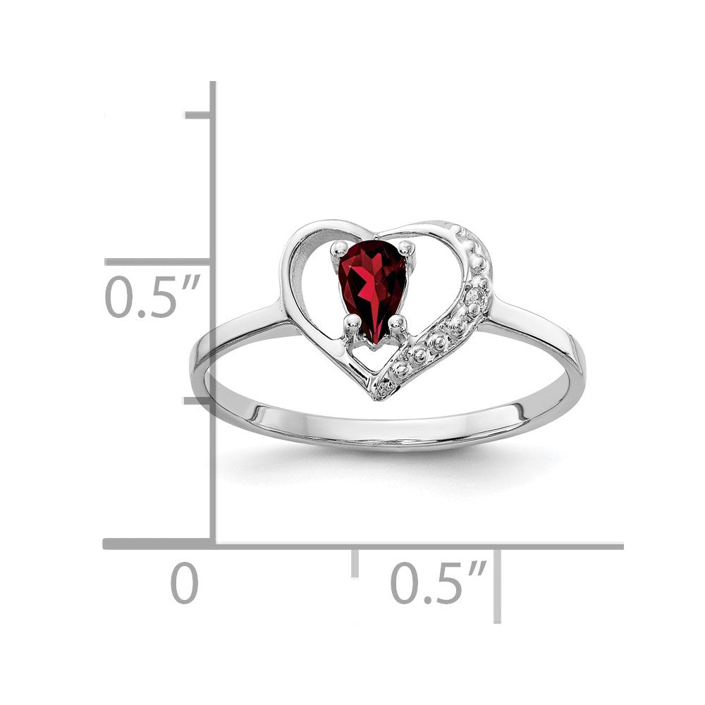 14k White Gold 5x Pear Garnet and AAA Diamond Heart Ring