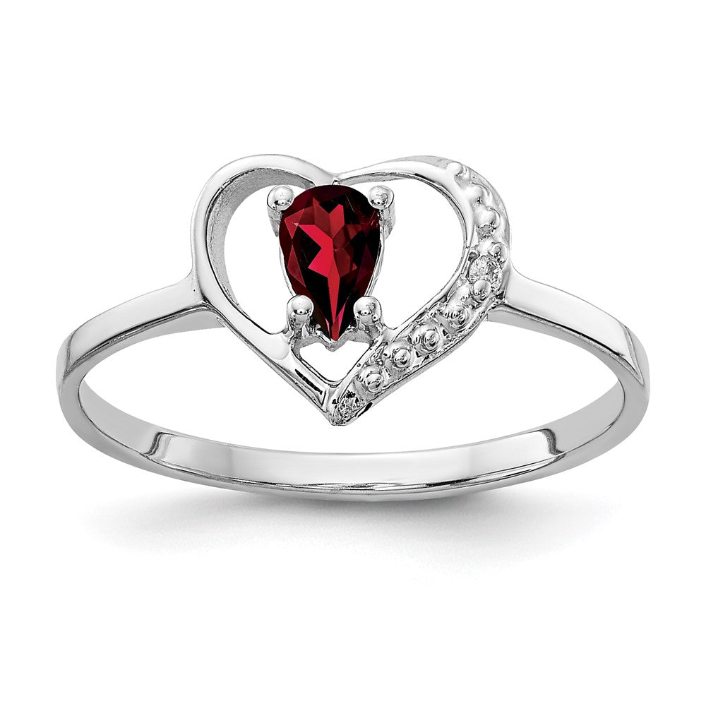 14k White Gold 5x Pear Garnet and A Diamond Heart Ring
